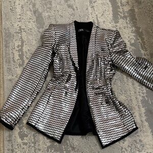 Zara Silver Geometric Women's Blazer